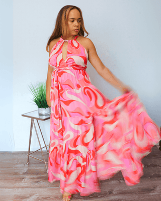 pink flowy dress