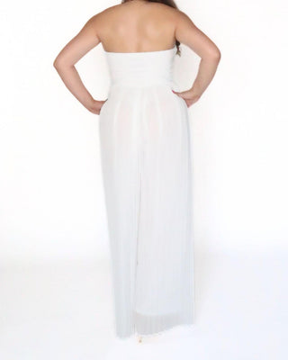 Women’s White Pleated Strapless Woven Jumpsuit