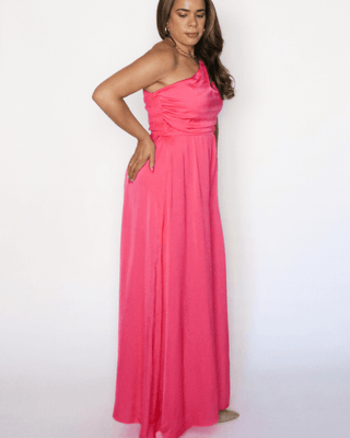 Women’s Fuchsia One Shoulder Buckle Trim Jumpsuit