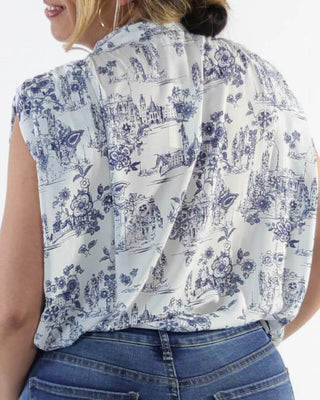 Paisley sleeveless white and blue blouse
