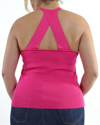 Fuchsia, Pink Sleeveless Knit Cross Back Stylish Women’s Top